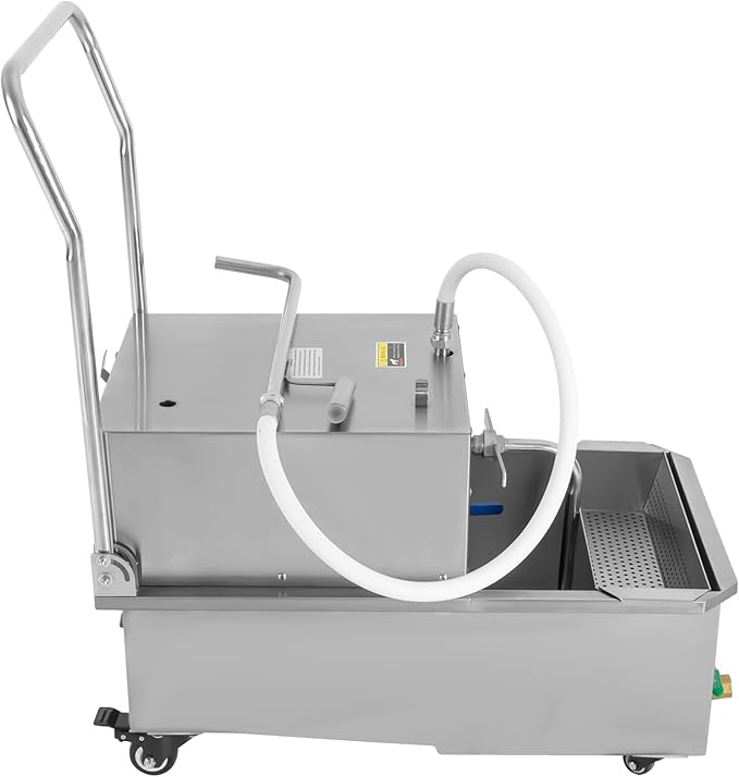Commercial Mobile Fryer Filter with Wheels&Oil Hose, Kitchen Oil Filtration System 8.45Gal/min Oil Pump Flow, 14.53Gal Capacity for Restaurant use Hotel Snack Bar 4.92ft Power Cord