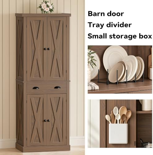 IRONCK Kitchen Pantry Storage Cabinet 72.6" H x 24" W, Walnut