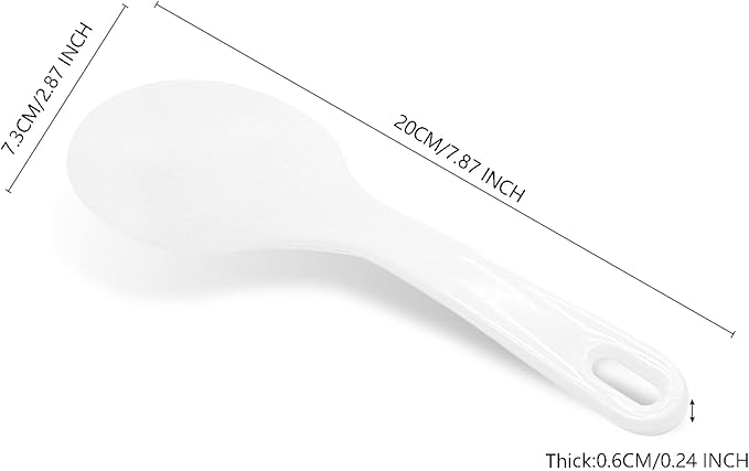 2 Pcs Plastic Kitchen Utensil Set, Non-Stick Serving Scoop and Heat-Resistant Cooker Spatula for Grains, 7.87 Inch (White)