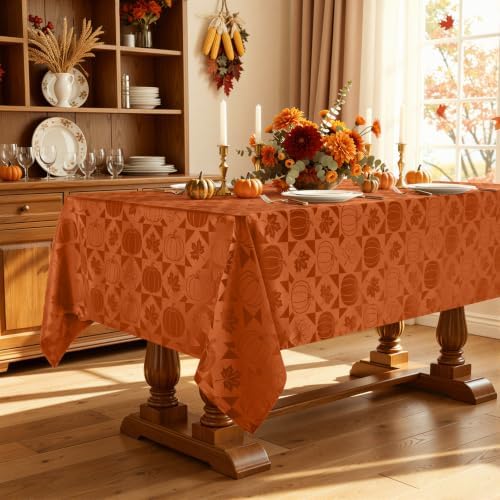 Smiry 60x84 Inch Thanksgiving Jacquard Rectangle Table Cloth for Fall