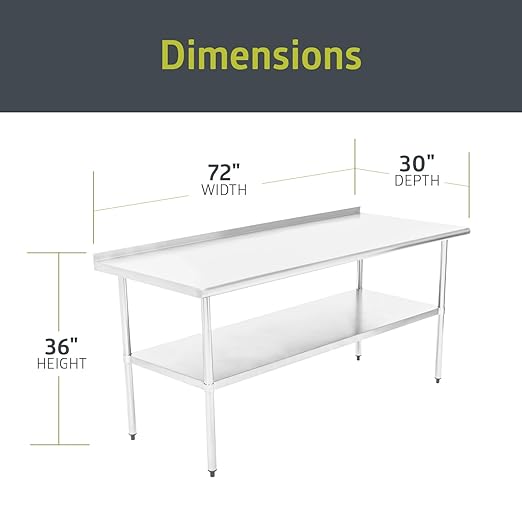 Pearington NSF Certified Stainless Steel Kitchen Prep and Work Table, Commercial Work Table for Restaurant and Home, 72" x 30", Stainless Steel