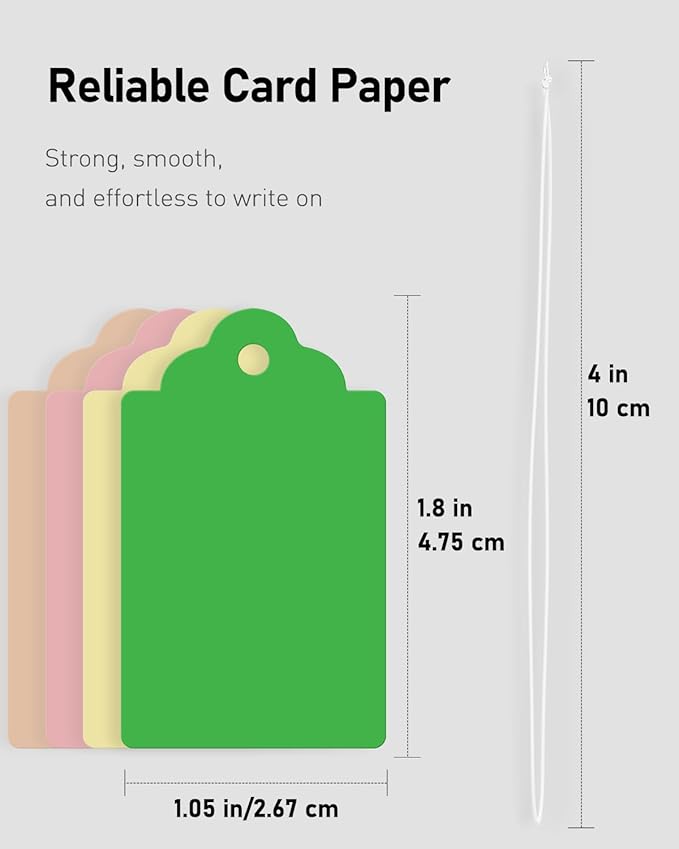 Uniclife 200 Pcs Price Tags with String Attached 1.8 Inch Writable Colored Hang Tag String Tags for Pricing Clothing Jewelry Price Display Labels Blank Merchandise Marking Paper Tag, 1.8" x 1"