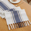 Niviy Blue Table Runner 36 Inches Long with Tassels, Seasonal Summer Washable Embroidered Striped Braided Blue and White Boho Table Runners for Holiday Party 12 x 36 Inches
