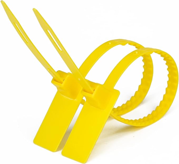 HD Plastic Self-Locking Tamper-Evident Shipping Seals - Numbered Security Tags - Yellow, 100 PCS (337 mm / 13.2")