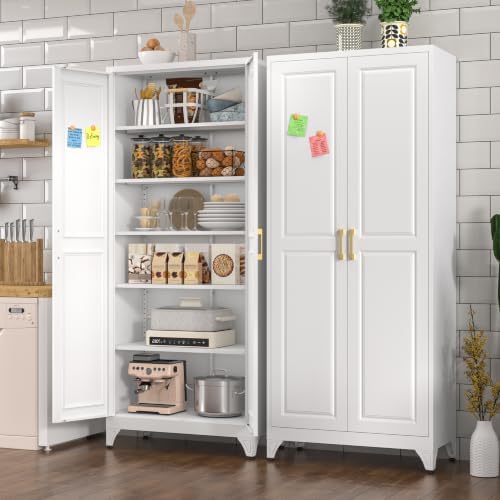 Polup 75" Pantry Cabinet, Tall Metal Storage Cabinet with Doors and Shelves