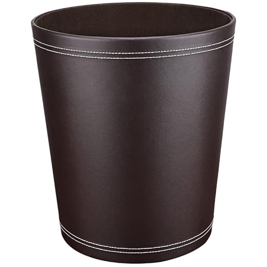 GORESE Pu Leather Trash Can for Bedroom, 2.6 Gallon Wastebasket for Office, Small Bathroom Garbage Cans for Home Decorative, Round Waste Basket Bin for Dorm Kitchen Brown