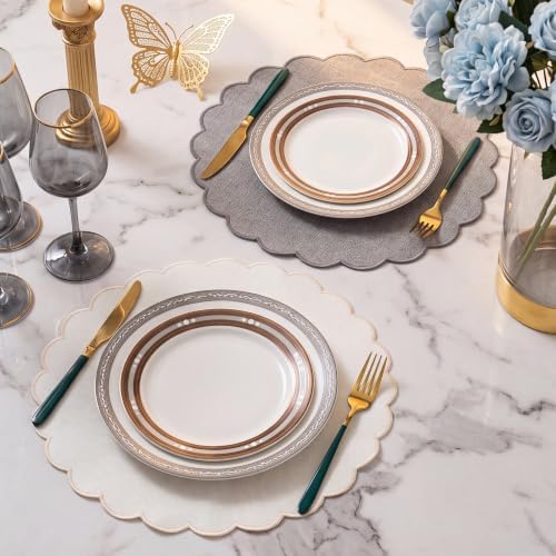 Set of 12 Gray Cotton Placemats 15" Round Scalloped