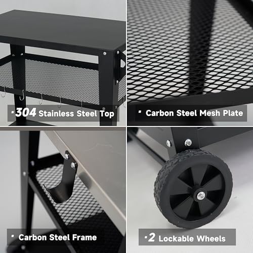 LEETOLLA Outdoor Grill Cart with Wheels, BBQ Prep Table