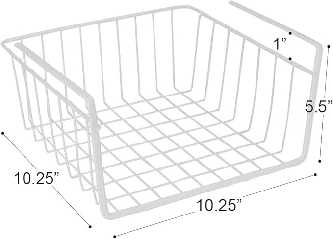 Modern Home Under Shelf Wire Storage Baskets – Hanging Organizer Rack for Cabinet, Pantry, or Closet – White Metal Basket for Kitchen, Towels, or Office – No Tools Required (Set of 2 10.25")