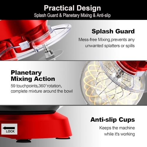 Kitchen in the box Stand Mixer 8.5 QT, 900W Heavy Dough Mixer Red