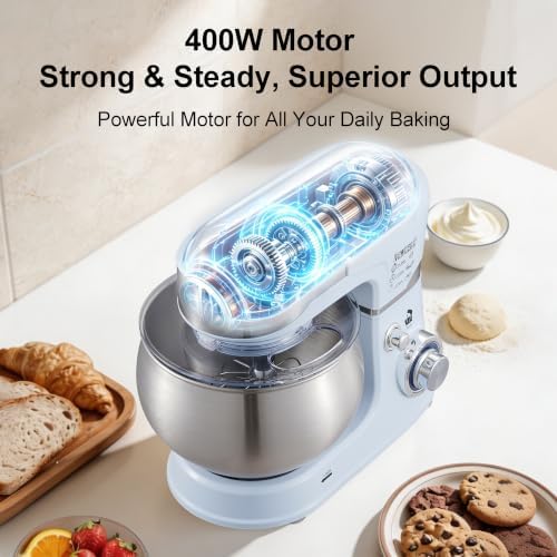 6-Speed 5.3QT+3.2QT Two-Bowl Stand Mixer, MISTY ICE BLUE