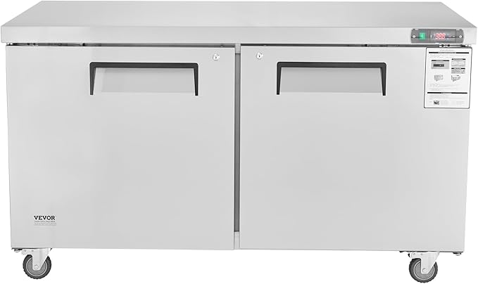 VEVOR 60" Commercial Refrigerator Sandwich & Salad Prep Table, 16.4 Cu. Ft Stainless Steel Refrigerated Food Prep Station with 2 Doors, Frost Free Refrigerator with Lock for Restaurant, Bar, Store