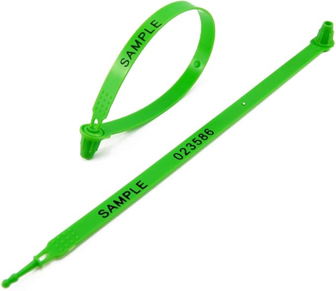 100 Numbered Plastic Security Tamper Proof Trailer Seals - Shipping Tags for Truck and Container (Green)