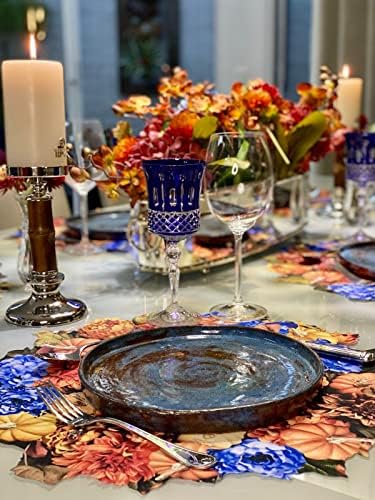 Maison Charlo - Set of 4 Waterproof Placemats Thanksgiving Pumpkin Wreath - Dining Table Decor, Home Decor - Washable Heat Resistant for Parties, Kitchen Table - Orange
