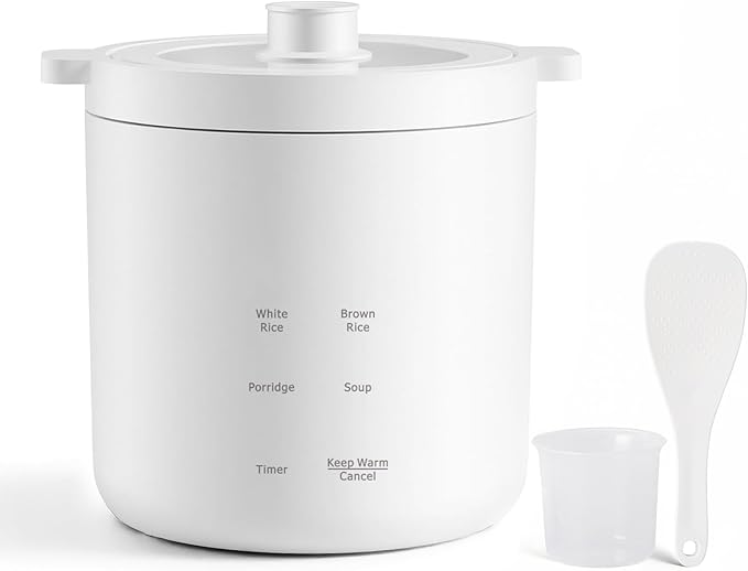Rice Cooker 2 Cup Uncooked, Mini Rice Cooker Small Electric Cooker with 4 Cooking Functions, 24 Hour Preset, Heat Preservation, Non-Stick Ceramic Coating for 1-2 People