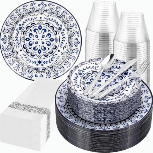 Hioasis 175 Pcs Blue Plates for Party