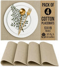 100% Cotton Ribbed Placemats - Set of 4-13 x 19 Inches - Beige - Everyday Cloth Table Mats - Thick Construction, Washable & Reusable Cloth Place Mats - by AVKA Studio