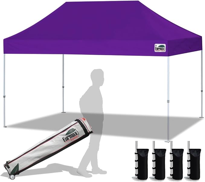 Eurmax USA Pop Up Canopy Tent Commercial Instant Canopies with Heavy Duty Roller Bag,Bonus 4 Sand Weights Bags (10x15,Purple)