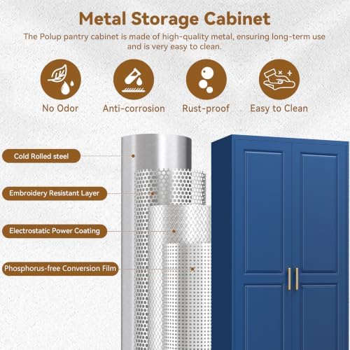 Polup 75" Pantry Cabinet, Tall Metal Storage Cabinet with Doors and Shelves