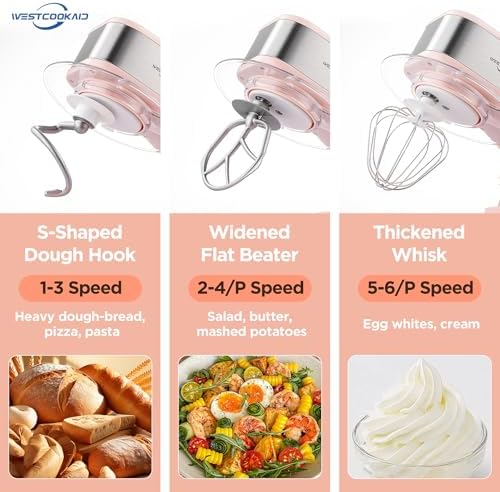 Electric Stand Mixer 5.3QT 6+P Tilt-Head Speed Pink