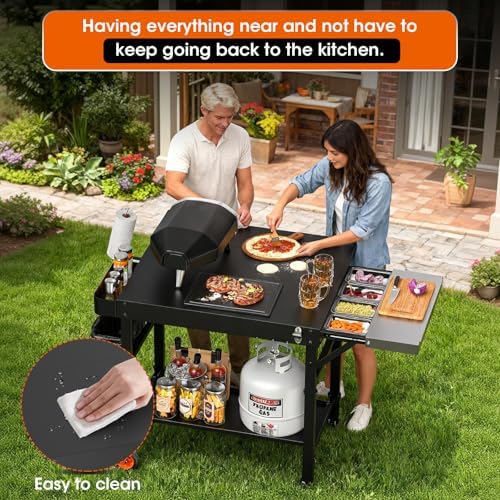 Pizza Oven Table for Ooni Pizza Ovens, Grill Cart Table with Topping