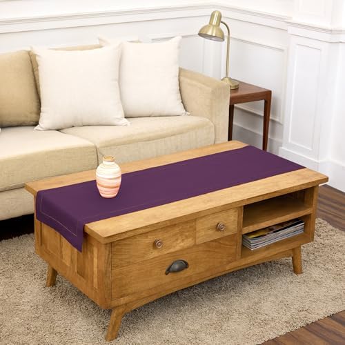 Solino Home Cotton Linen Table Runner Purple Hemstitch, 14 x 60 in