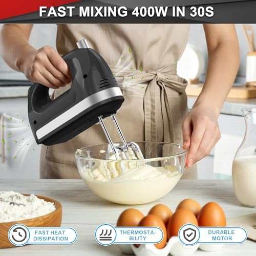 Lord Eagle Hand Mixer Electric Handheld 400W 5-Speed Lightweight, Black