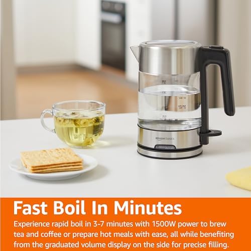 Amazon Basics Electric Kettle with Glass Carafe for Tea and Coffee, Fast Boiling, Auto Shut-Off, Boil-Dry Protection, Temperature Control, Removable Filter, 1 Liter, 1500W, BPA-Free - Image 5