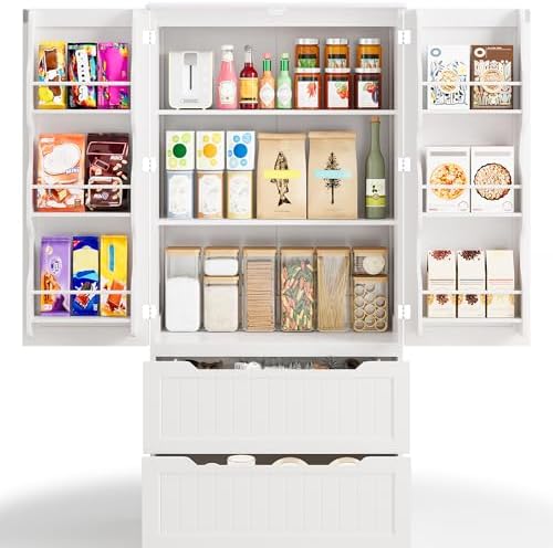 Gizoon 63" Kitchen Pantry Cabinet with Drawers for Dining Room, White