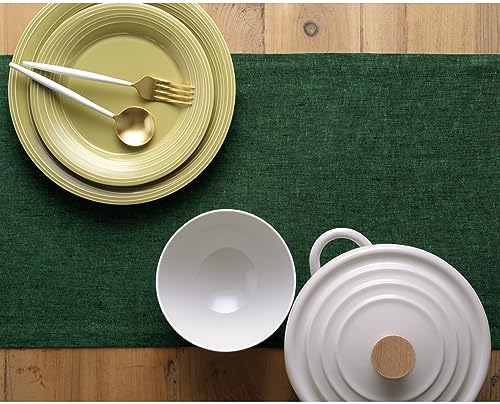Solino Home 100% Pure Linen Table Runner Green Long, Athena 14 x 156 in