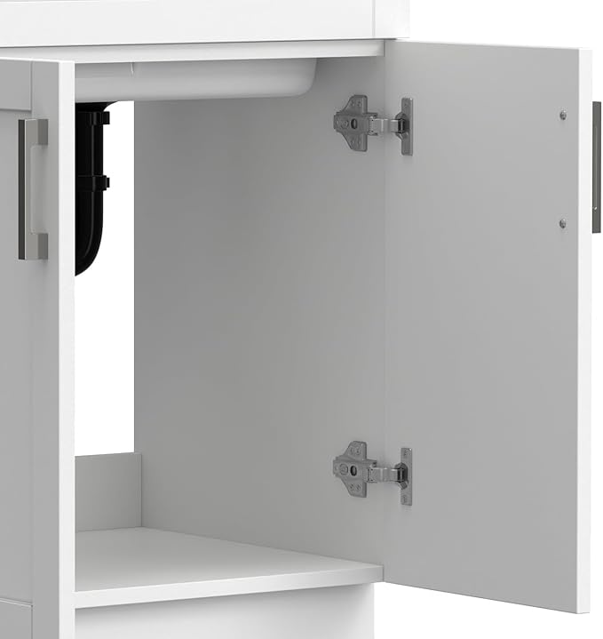 SIMPLIHOME Hennessy All-in-One 28 inch Wide Utility Sink and Laundry Cabinet in Pure White Finish, Transitional ABS Sink Cabinet for Laundry Rooms with High-Arch Chrome Faucet and Pull-Out Spray