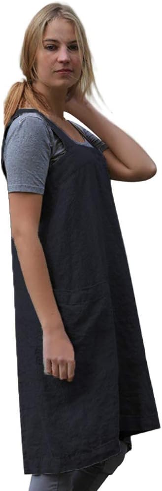 WROLEM Women's Practical Cross Back Pinafore Apron with Large Pockets Home Kitchen,Restaurant,Coffee House,Cooking,Gardening
