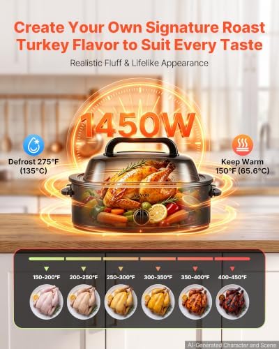VEVOR Electric Roaster Oven, 20 Qt, Turkey Roasting Pan, Black, Viewing Lid