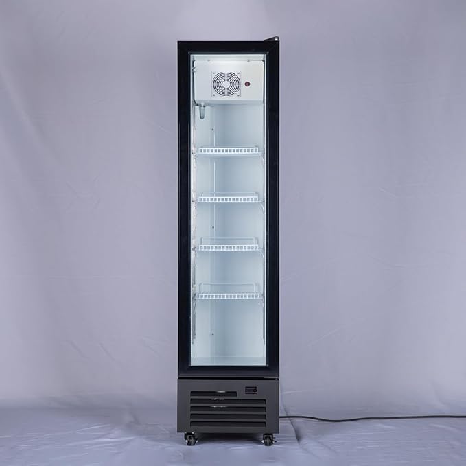 Commercial Beverage Refrigerator Display Fridge,Slim Single Glass Door Merchandiser Drink Cooler with LED Light Adjustable Shelves,ETL Sanitation,6 Cu Ft,16.15" Wide