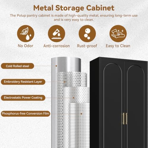 Polup 75" Tall Metal Kitchen Pantry Storage Cabinet with Doors and Shelves