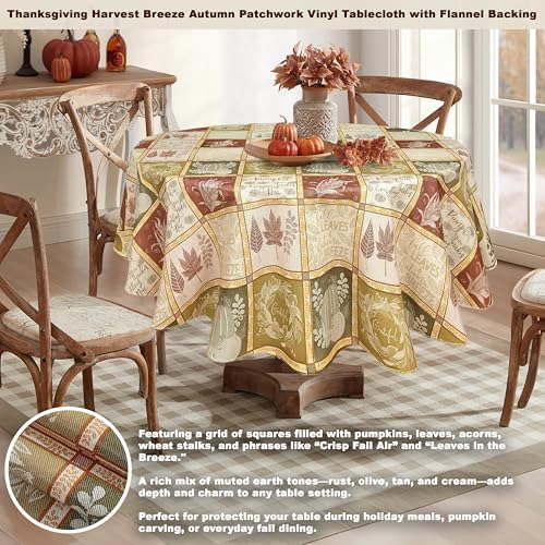 Newbridge Thanksgiving Harvest Breeze 70 Inch Round Vinyl Tablecloth
