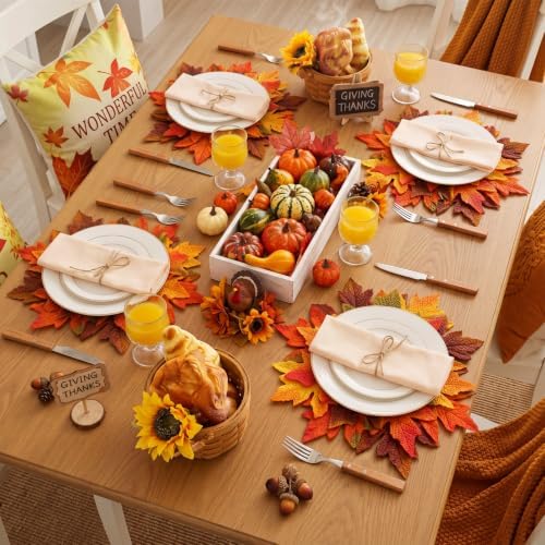 SmoothNovelty 4 Pcs 15" Fall Placemats, Thanksgiving Leaf Mats, Multicolor