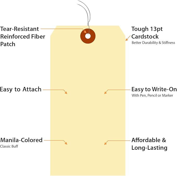 SmartSign Blank Manila Shipping Labels, Size-8, Pack of 1000, 13pt Thick Cardstock, 6 1/4" x 3 1/8" Paper Hang Tags with Reinforced Fiber Patch