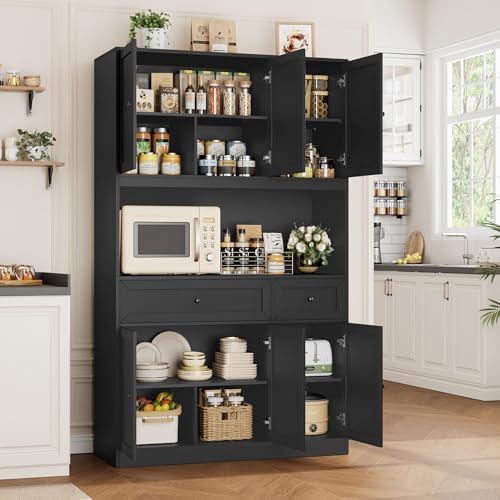BOTLOG 72" Kitchen Pantry Cabinet Microwave Stand, 10 Storage Compartments