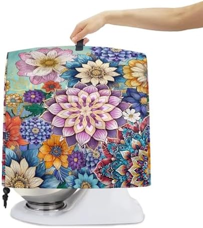 Boho Flower Stand Mixer Covers Compatible with 4.5-5 Quarts Kitchen Aid Stand Mixer Dust Protector Cover Organizers with Handle Pocket Kitchen Decoration