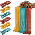 6 Pcs Fall Terracotta and Teal Cheesecloth Table Runner 118"
