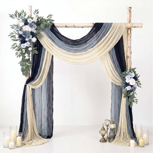 6 Pcs Navy and Dusty Blue Cheesecloth Table Runner 118" Coastal