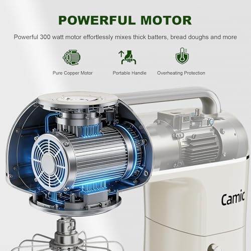 Camic 7.45 QT Tilt-Head Stand Mixer, Electric Mixer for Baking (White)