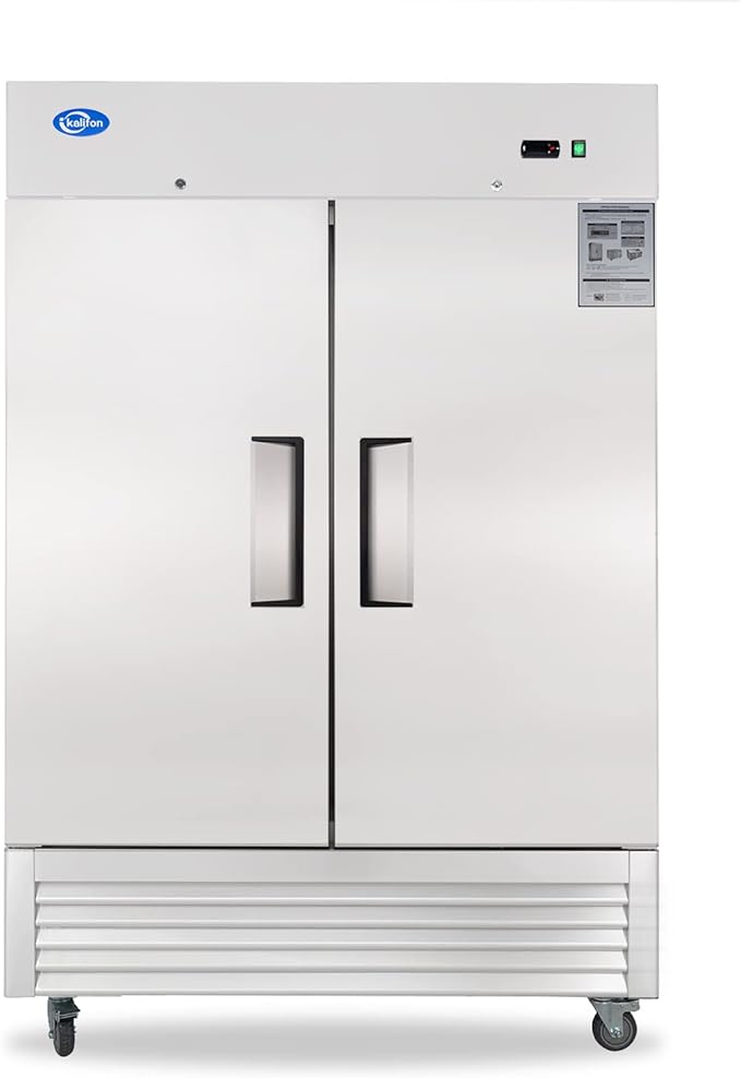 54" Commercial Refrigerator with 2 Solid Doors&8 Shelves, 49 Cu.ft Reach-in Stainless Steel Refrigerator, Fan Cooling Refrigerator for Restaurant, Bar, Home, Shop, and Business