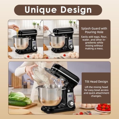 Electric Stand Mixer, 6.34QT 6-Speed Food Mixer with Timer