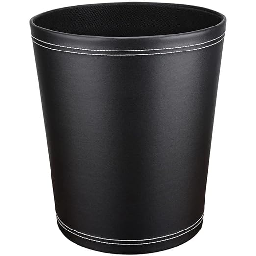 GORESE Pu Leather Trash Can, 2.6 Gallon Black Bathroom Trash Can, Small Office Garbage Can Wastebasket for Bedroom, Kitchen, Round Trash Bin Decorative Under-Sink/Desk/Home Easy to Clean