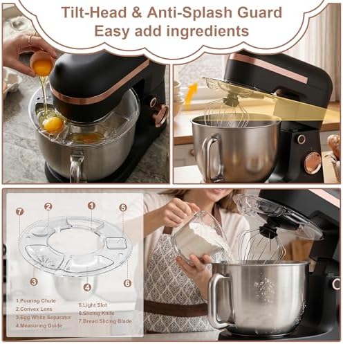 6.5 Qt 10-Speed Tilt-Head Stand Mixer with Dough Hook, Whisk, Beater & Splash Guard, Electric Kitchen Mixer for Baking, Cakes, Bread, and Home Cooking (Black)