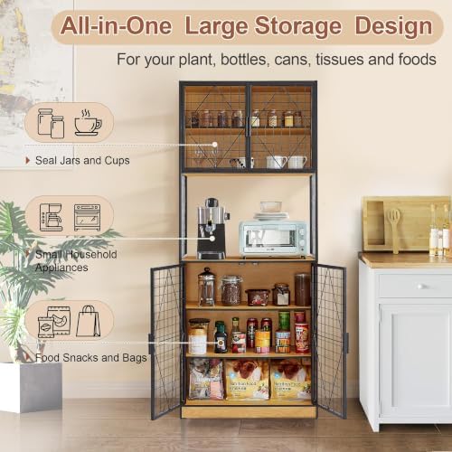 VECELO 72in Tall Kitchen Pantry Cabinet with Doors and Shelves, Large Freestanding Storage Cupboard with Countertop Hutch, Oak