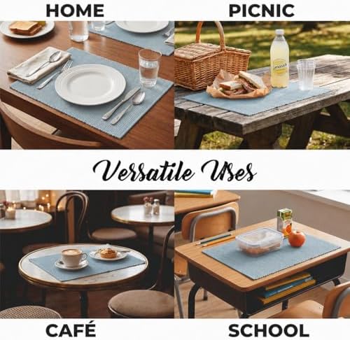 100% Cotton Ribbed Placemats - Set of 6-13 x 19 Inches - Grey - Everyday Cloth Table Mats - Thick Construction, Washable & Reusable Cloth Place Mats - by AVKA Studio