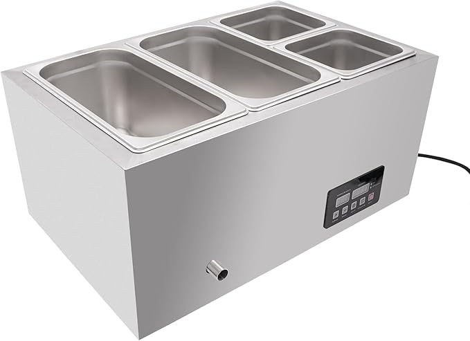 DYNAMI 110V Commercial Buffet Food Warmer,Large Capacity 4 Pan(1.5Gal*2+0.7Gal*2) Stainless Steel Electric Countertop Steam Table with Intelligent Thermostat Design,for Parties Buffet Catering